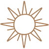 A simple line drawing of a sun, perfect for a Metaphysical and Divination Shop, with ten triangular rays extending from its circular center, resembling a stylized or geometric sun icon. The lines are brown.