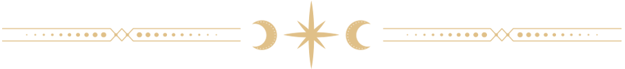 A decorative horizontal gold divider, perfect for a metaphysical and divination shop, featuring symmetrical geometric patterns and a central star shape.